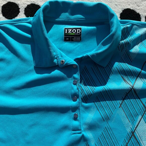 Izod Golf Blue Graphic Diamond Print Golf Polo Shirt - Picture 2 of 9